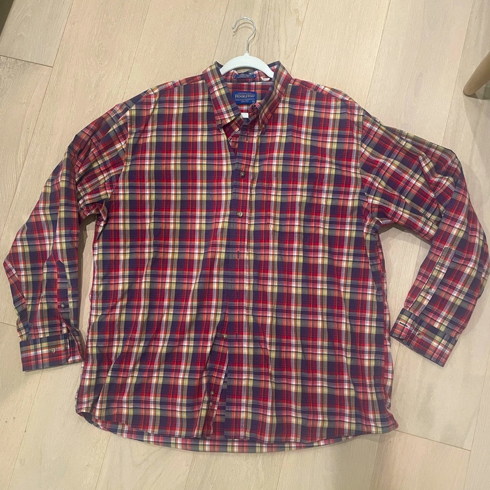 Pendleton Metro Shirt 100% Cotton Red Plaid Size XXL Button Up